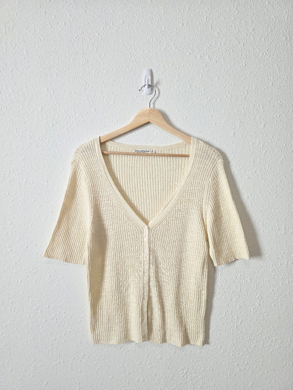 Abercrombie Cream Ribbed Button Front Top M